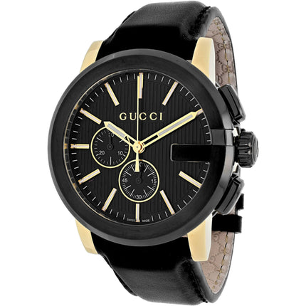 Gucci Men's Watch - G-Chrono Quartz Black Dial Genuine Leather Strap | YA101203 ,
