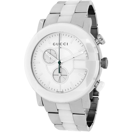 Gucci Women's Watch - G Chrono Quartz White Ceramic and Steel Bracelet | YA101345 ,