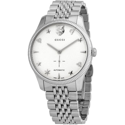 Gucci Men's Watch - G-Timeless Automatic White Dial Silver Steel Bracelet | YA126354 ,