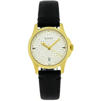 Gucci Women's Watch - G-Timeless Quartz Silver Dial Black Leather Strap | YA126571 ,