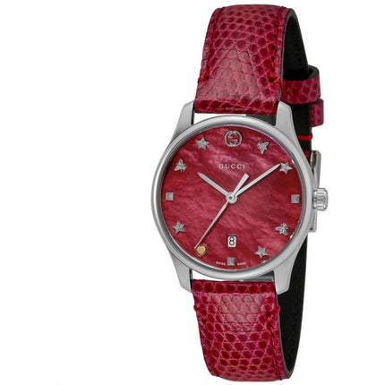Gucci Women's Watch - G-Timeless Red Mother of Pearl Dial Leather Strap | YA126584A ,