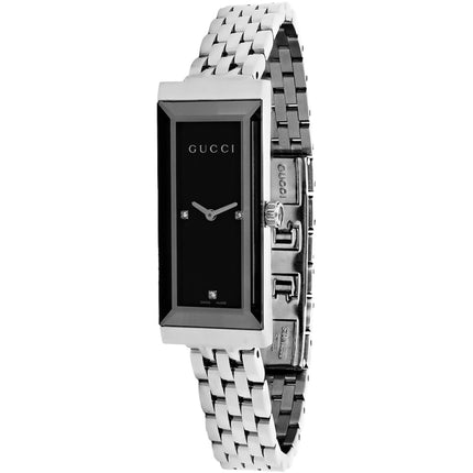 Gucci Women's Watch - G-Frame Quartz Black Dial Silver Steel Bracelet | YA127504 ,