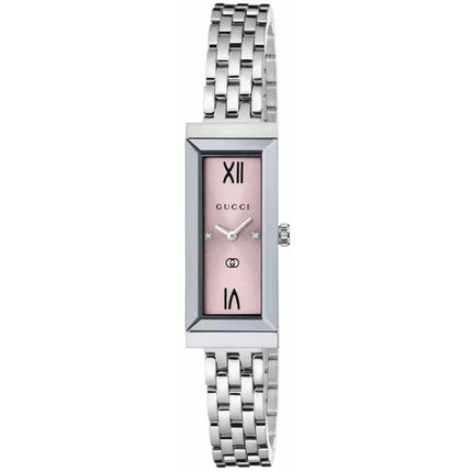 Gucci Women's Watch - G-Frame Quartz Pink Dial Silver Tone Steel Bracelet | YA127516 ,