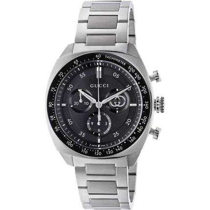 Gucci Men's Watch - Interlocking Chronograph Black Dial Silver Bracelet | YA142316 ,