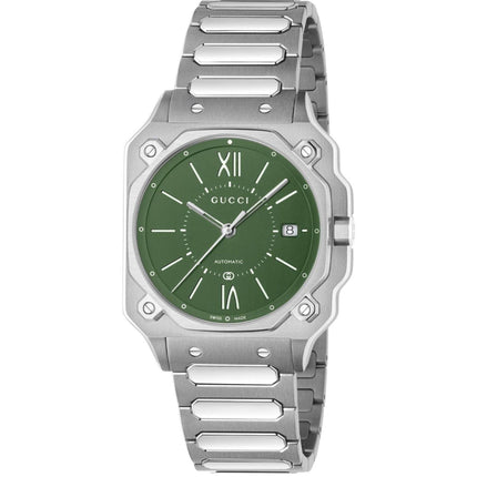 Gucci Men's Watch - G-Flat Automatic Green Dial Stainless Steel Bracelet | YA166404 ,