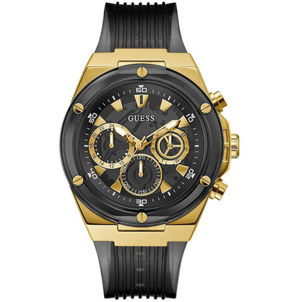 Guess Men's Watch - Classic Chronograph Yellow Gold Case Black Dial Strap | GW0425G1 ,