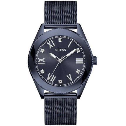 Guess Men's Watch - Noble Quartz Black Dial Navy Blue Mesh Bracelet | GW0495G3 ,