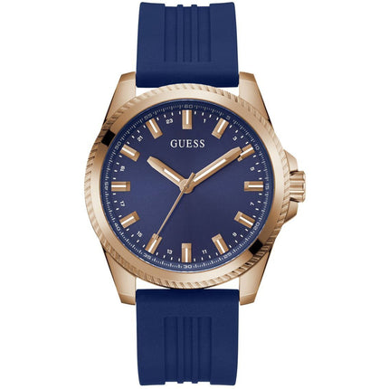 Guess Men's Watch - Champ Quartz Rose Gold Case Blue Dial Silicone Strap | GW0639G3 ,