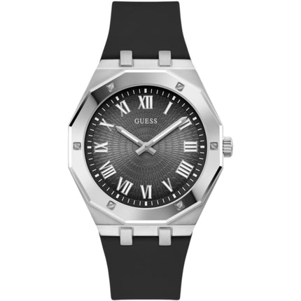 Guess Men's Watch - Asset Quartz Steel Case Black Dial Silicone Strap | GW0663G1 ,