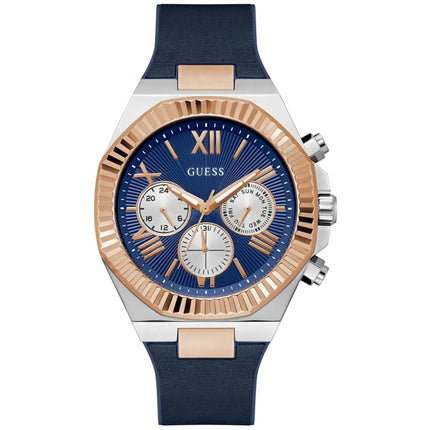 Guess Men's Watch - Equity Quartz Two Tone Case Blue Dial Silicone Strap | GW0791G2 ,