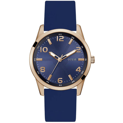 Guess Men's Watch - Monte Quartz Rose Gold Case Blue Dial Silicone Strap | GW0805G3 ,