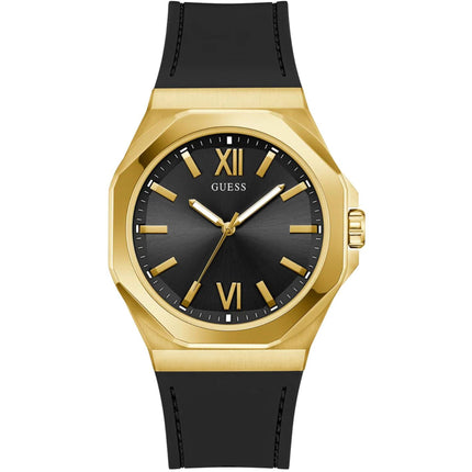 Guess Men's Watch - Emperor Quartz Yellow Gold Case Black Dial Strap | GW0850G2 ,
