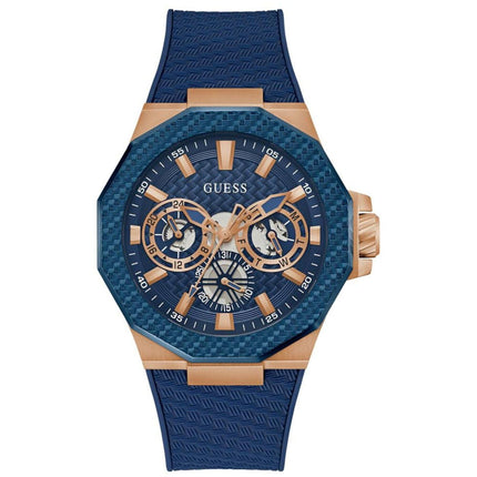Guess Men's Watch - Indy Quartz Blue and Rose Gold Case Silicone Strap | GW0853G3 ,
