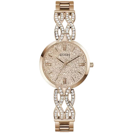 Guess Women's Watch - Coral Quartz Glittered Rose Gold Dial Bracelet | GW0868L4 ,