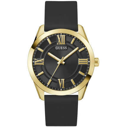 Guess Men's Watch - Elliot Yellow Gold Case Black Dial Silicone Strap | GW0894G2 ,