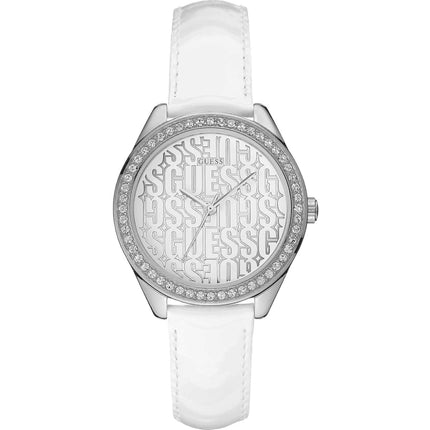 Guess Women's Watch - Trance Quartz Silver Tone Dial White Leather Strap | W0560L1 ,