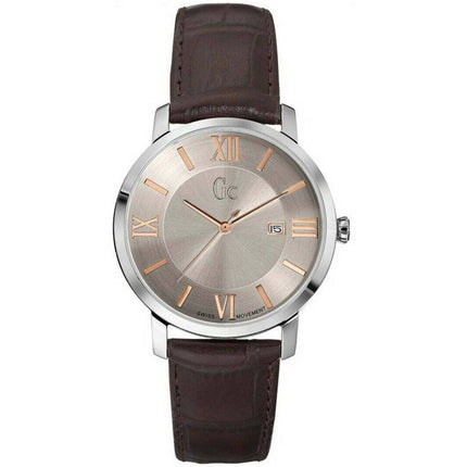 Guess Men's Watch - Slim Class Quartz Grey Dial Brown Leather Strap | X60016G1S ,