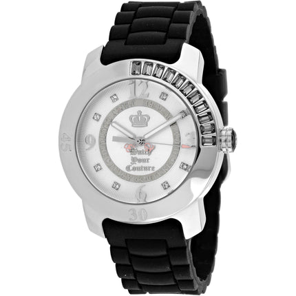 Juicy Couture Women's Watch - BFF Crystal Silver Dial Black Rubber Strap | 1900546 ,