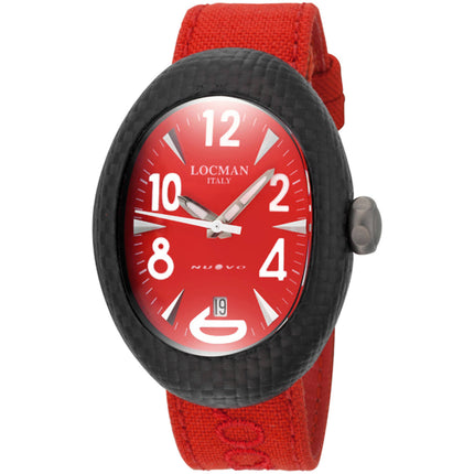 Locman Women's Watch - Nuovo Carbonio Quartz Red Dial Black Case Strap | 103RDCRBQ ,
