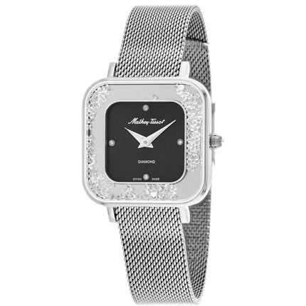 Mathey Tissot Women's Watch - Gemina Diamond Black Dial Silver Bracelet | D984SAN ,