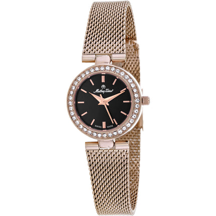 Mathey Tissot Women's Watch - Fleury XV Black Dial Rose Gold Bracelet | F003PN ,