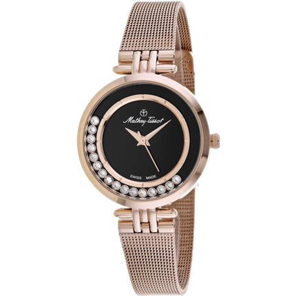 Mathey Tissot Women's Watch - Fleury XVI Quartz Black Dial Rose Gold Bracelet | FOO4PN ,