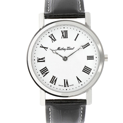 Mathey Tissot Men's Watch - City Quartz White Dial Black Leather Strap | H611252ABR ,
