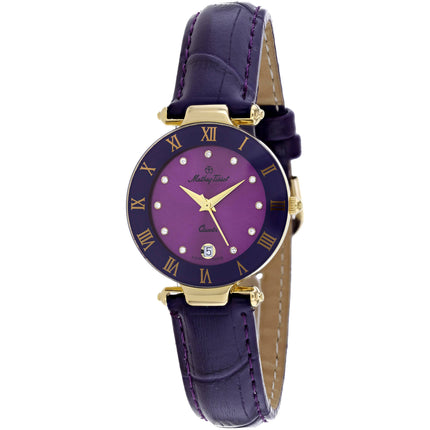 Mathey Tissot Women's Watch - Coupole Quartz Purple Dial Leather Strap | K229MV ,