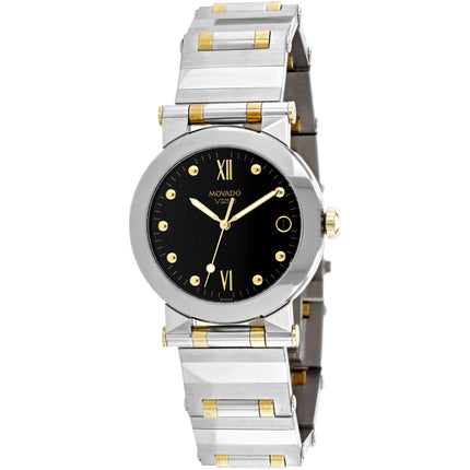Movado Women's Analog Watch - Vizio Quartz Black Dial Two Tone Bracelet | 1603587 ,