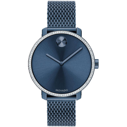 Movado Women's Watch - Bold Quartz Crystal Bezel Blue Dial Mesh Bracelet | 3600780 ,