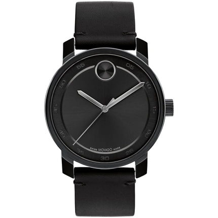 Movado Men's Watch - Bold Quartz Black Stainless Steel Case Leather Strap | 3600918 ,