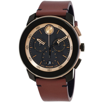 Movado Men's Watch - Bold Tr90 Quartz Chrono Black Dial Brown Leather Strap | 3601115 ,
