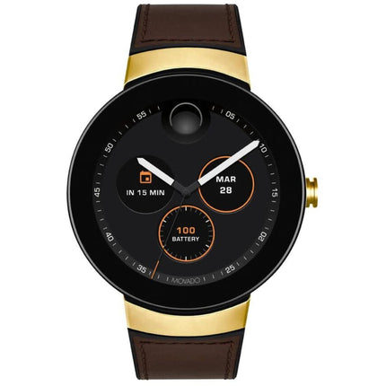 Movado Unisex Smartwatch - Connect Quartz Black Dial Brown Leather Strap Date | 3660021 ,