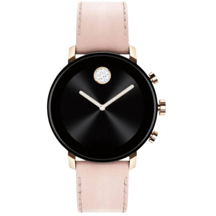 Movado Women's Analog Watch - Connect Quartz Black Dial Pink Leather Strap | 3660023 ,