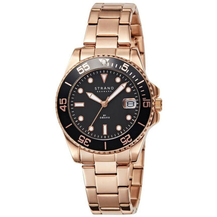 Obaku Women's Watch - Bondi Quartz Black Dial Rose Gold Steel Bracelet | S727LDVBSV ,