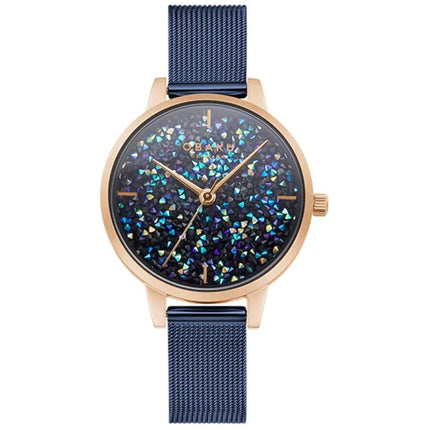 Obaku Women's Analog Watch - Orion Quartz Blue Dial Steel Mesh Bracelet | V250LXVLML ,