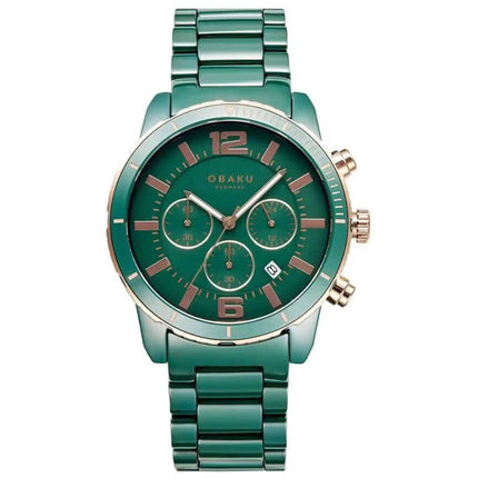 Obaku Men's Watch - Falk Quartz Chronograph Green Dial Steel Bracelet | V278GCEECE ,