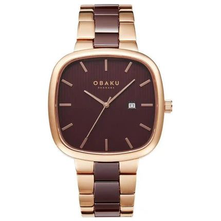 Obaku Men's Analog Watch - Timian Quartz Brown Dial Two Tone Bracelet | V282GDVNCN ,