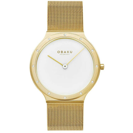 Obaku Women's Watch - Quartz Note Lille White Dial Yellow Gold Bracelet | V285LEGWMG ,