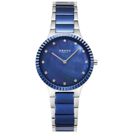 Obaku Women's Analog Watch - Linje Quartz Blue Dial Two Tone Bracelet | V292LXHLSK ,