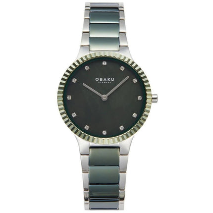 Obaku Women's Analog Watch - Linje Quartz Black Dial Two Tone Bracelet | V292LXOESS ,