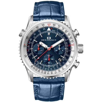 Oceanaut Men's Watch - Flight Quartz Chronograph Blue Dial Leather Strap | OC0130 ,