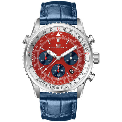 Oceanaut Men's Analog Watch - Flight Quartz Chrono Red Dial Leather Strap | OC0131 ,