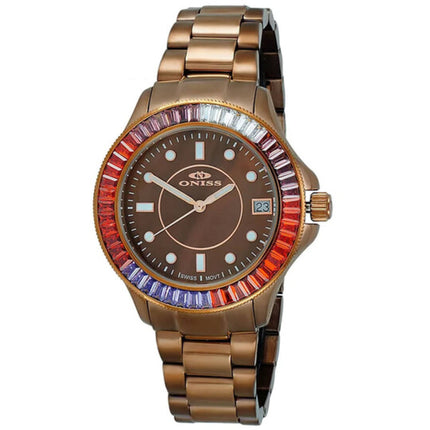 Oniss Women's Watch - Crown II Quartz Crystal Bezel Brown Bracelet | ON7324-60-LIPBN ,