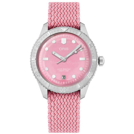 Oris Women's Analog Watch - Divers Automatic Date Pink Dial Perlon Strap | 0731904BRS ,