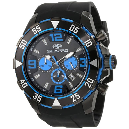 Seapro Men's Watch - Diver Quartz Chronograph Black Dial Silicone Strap | SP1125 ,