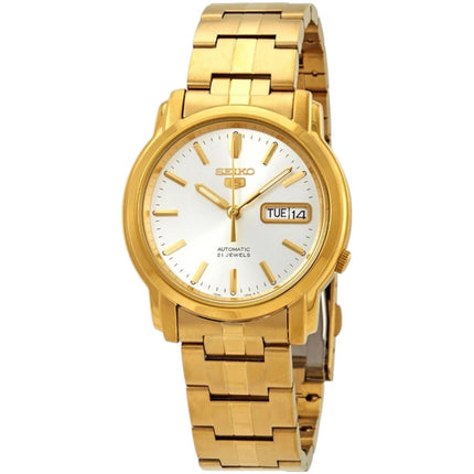 Seiko Men's Watch - Seiko 5 Automatic Silver Dial Yellow Gold Bracelet | SNKK74K1 ,