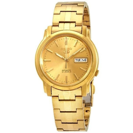 Seiko Men's Analog Watch - Seiko 5 Automatic Gold Tone Dial Steel Bracelet | SNKK76K1 ,
