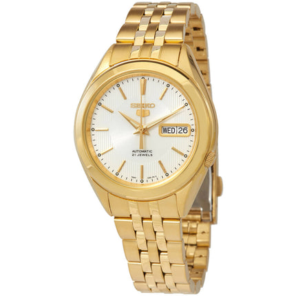 Seiko Men's Watch - Seiko 5 Automatic White Dial Yellow Gold Steel Bracelet | SNKL26K1 ,