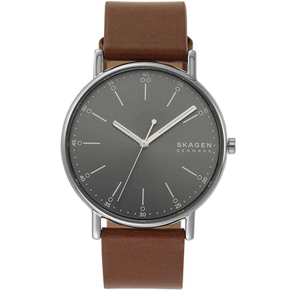 Skagen Men's Analog Watch - Signature Quartz Charcoal Dial Leather Strap | SKW6578 ,